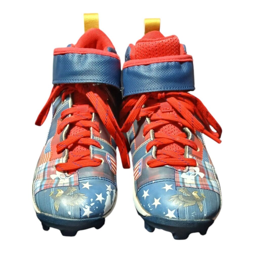 Under Armour Youth Baseball Cleats Blue Red Lace-Up Shoes Size 1Y